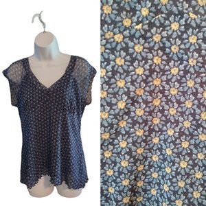 Liz Claiborne Axcess Floral Cap Sleeve V-neck Dressy Top Size L